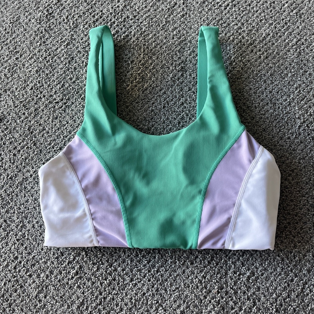 Colorblock Green & Lavender Sports Bra - Women's Active Support